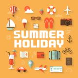 ภาพเวกเตอร์   -  วันหยุดฤดูร้อน   (สามารถ ดาวน์โหลดภาพ ประกอบนี้ได้ฟรี)---Summer Holiday Flat Vector Poster (Free Download Illustrations)