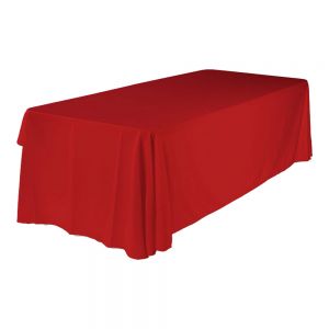 ผ้าคลุมโต๊ะ ขนาดความยาว 6ฟุต(3) ตัดเย็บมุมโค้ง ,สีแดง สำหรับรองรับการพิมพ์โดยผู้ใช้งาน โดยใช้เทคโนโลยีการพิมพ์รูปแบบ sublimation / 6ft(3) Full Length Sides Rounded Corner Table Throws Red