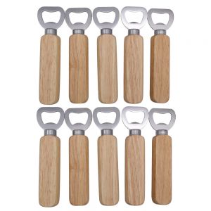 10 pcs Wooden Handle stainless steel Bottle Opener, Wooden Handle Beer Bottle Opener for Home, Kitchen, Bar, DIY Logo Engraved Gift