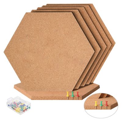 12 Pack Hexagon Cork Board 12" x 10.2"-1/2" Thick Wall Bulletin Boards Cork Tiles Self-Adhesive Corkboards with 100PCS push pins for Wall