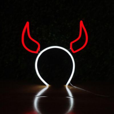 LED Neon Headband Red Devil Horns, Size 25x12cm