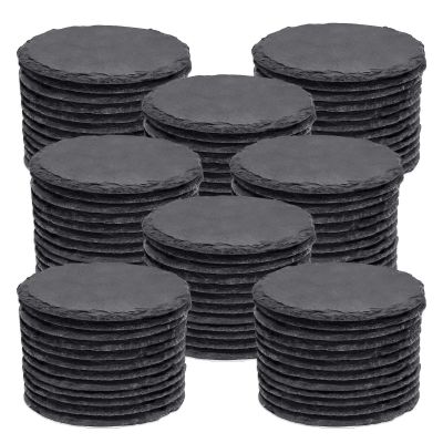 96 PCS Round Slate Drink Coasters, 4 Inch Black Stone Coasters Bulk Cup Coaster Set with Anti-Scratch Bottom for Bar Kitchen Home Apartment