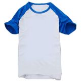 เสื้อยืด สีขาว ,พร้อมสีสันที่บริเวณแขน (ผ้าโพลีเอสเตอร์) สำหรับ ผู้ชาย ใช้ถ่ายโอนความร้อน --- Sublimation Blank Polyester T-Shirt Raglan With Sleeve Colorful For Men