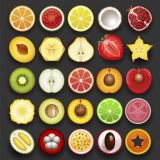 ภาพเวกเตอร์ - ผลไม้ประเภท ต่างๆ  ( สามารถ ดาวน์โหลดภาพประกอบ ได้ฟรี) ---Different Kinds of Fruits Flat Vector Stock Set Illustrations (Free Download Illustrations)