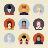 ภาพเวกเตอร์ - รูปแบบ ทรงผม ประเภทต่างๆ  ของผู้คน  ( สามารถ ดาวน์โหลดภาพประกอบนี้ ได้ฟรี)---Hair StyleS in Different Women Characters Vector Stock Set Illustrations (Free Download Illustrations)