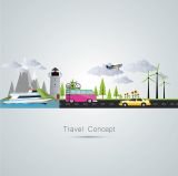 ภาพเวกเตอร์   -  แนวความคิด สำหรับการเดินทางท่องเทียว  (สามารถ ดาวน์โหลดภาพ ประกอบนี้ได้ฟรี)---Travel Concept Flat Vector Poster (Free Download Illustrations)
