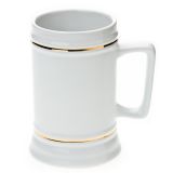 แก้วเบียร์เซรามิคขนาด 20 ออนซ์ ที่จับทรงสี่เหลี่ยมขอบทอง (20 OZ Sublimation White Rectangle Handle Beer Stein with Golden Rim)