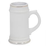 แก้วเบียร์เซรามิคขนาด 22 ออนซ์ ที่จับทรงสี่เหลี่ยมขอบทอง (22 OZ Sublimation White Beer Stein with Golden Rim)