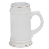 แก้วเบียร์เซรามิคขนาด  22 ออนซ์ ที่จับทรงสี่เหลี่ยมขอบทอง (22 OZ Sublimation White Beer Stein with Golden Rim)