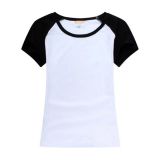 เสื้อยืดผ้าคอตตอน  (  สำหรับสุภาพสตรี   )  มีสีสันที่แขนเสื้อสำหรับรองรับการพิมพ์สกรีน     (10  ตัว  /  แพ็ค ) ---Combed Cotton T-Shirt with Colorful Sleeve for Women