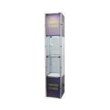 41.7" Square Portable Aluminum Spiral Tower Display Case with Shelves and Clear Panels