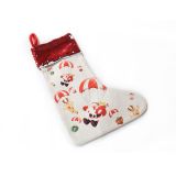 ถุงเท้าคริสต์มาสผ้าลินินว่างเปล่าระเหิด  Super Style Blank Sublimation Christmas Stockings Linen Socks with Sequins Drawstring for Xmas Holiday