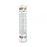 จอแสดงผลแบบอลูมิเนียมเกลียวทาวเวอร์แบบพกพาขนาด 80.3 "H แบบครึ่งวงกลมพร้อมชั้นวาง, ไฟด้านบนและแผง        80.3"H Semi-Circle Portable Aluminum Spiral Tower Display Case with Shelves, Top light