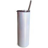 25 Pack 20 OZ Sublimation Glitter Tumbler Rainbow White Blanks Straight Tumbler Cups with Straw and Lid, Stainless Steel Coffee Tumbler Cups