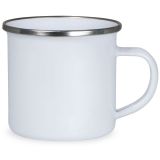 18oz Sublimation White Enamel Mug with Silver Rim