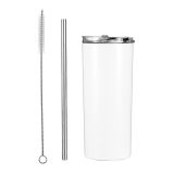 CALCA 24pcs 15oz Sublimation White Skinny Tumbler Blanks, Double Layer 304 Stainless Steel Insulated Water Bottle With Sealed Lid Brush and Straw