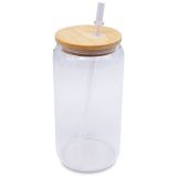 16oz Sublimation Blank Beer Glasses Coke Can Shaped Glass Cups with Bamboo Lid and Glass Straw Clear 50pcs