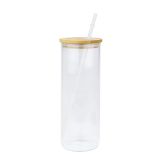 25oz Sublimation Blank Transprent Glass Tumbler Bamboo Cover