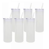 CALCA 25pcs 25oz Sublimation Blanks Frosted Glass Tumbler Skinny Straight Travel Bottle with ABS Lid and Glass Straw Jar Tumbler Cups Mugs