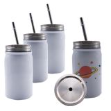 CALCA 50pcs Sublimation Blanks Mason Jar Tumbler with Lids and Straws Stainless Steel 17OZ White Double Wall Vacuum Insulated Mug