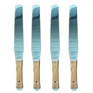 ไม้พายสแตนเลส 4 ชิ้น/ ด้ามจับไม้ 6" สำหรับหมึกพิมพ์ silk สกรีน  4 pcs Stainless Steel Spatula / Wood Handle 6" - Silk Screen Printing Scoop Ink