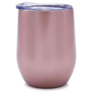 10PCS 12oz Rose Gold Stainless Steel Red Wine Tumbler Mugs with Sublimation Coating and Direct Drinking Lid