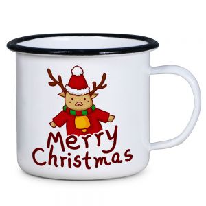 12oz Sublimation White Enamel Mug with Black Rim