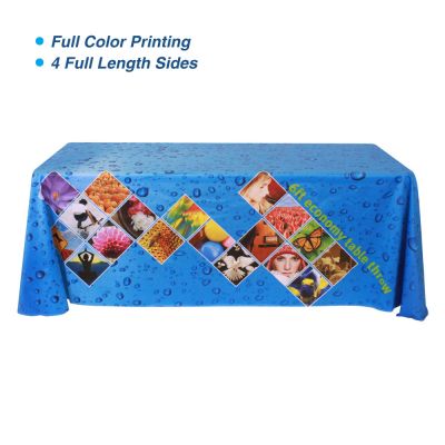 ผ้าคลุมโต๊ะ  หรือผ้าปูโต๊ะ   ,ขนาด 6 ฟุต (  มุมโค้งมน )  รองรับกระบวนการพิมพ์  รูปแบบซับลิเมชั่น  --- 6ft Table Throws with Custom Dye-sublimation Full Color Printing (Rounded Corners)