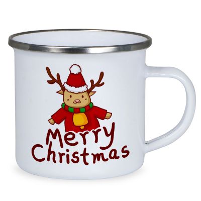 12oz Sublimation White Enamel Mug with Silver Rim