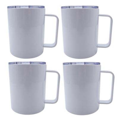 US Stock,CALCA 25pcs Sublimation Blank Stainless Steel Coffee Mugs Tumbler 12OZ White Double Wall with Handle and Sliding Lid Double Wall Vacuum Insulated (Local Pick-Up)