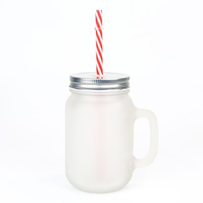 Calca 48 Packs 12oz Sublimation Frosted  Mason Jar Cup with Handle, Metal Lids & Plastic Straws