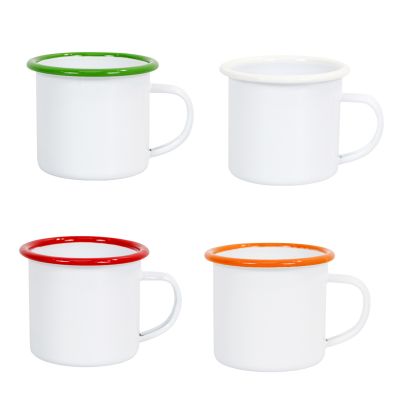 12oz Sublimation White Enamel Mug with Colorful Rim