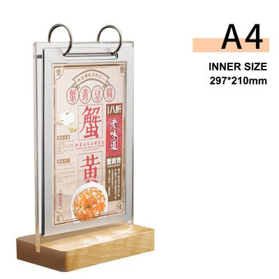 Acrylic Reversible Restaurant Menu Flip Display Table Card Wooden Holder A4 A5 A6