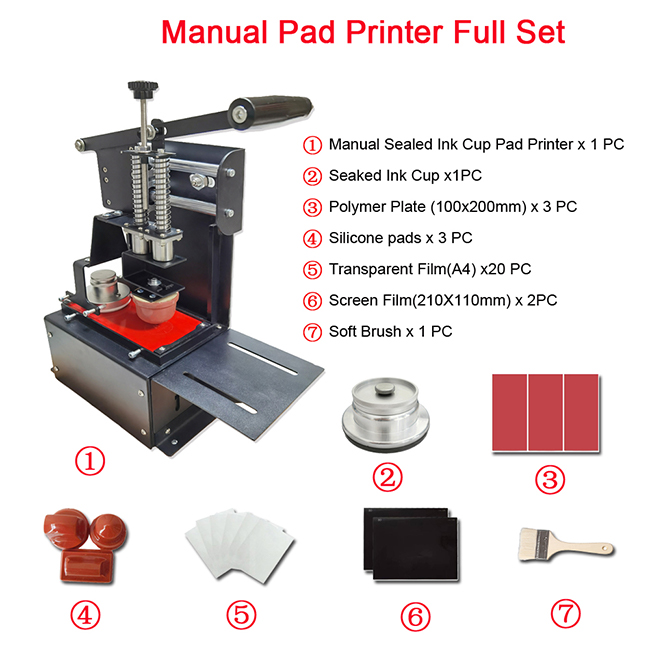 Full Set Manual Pad Printing Machine Kit(Printert&Ink Cup&Polymer Plate